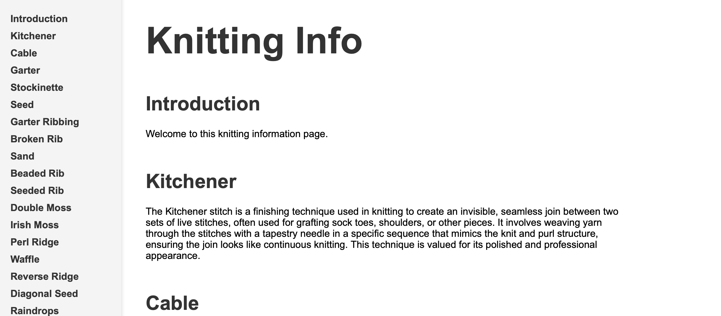Knitting Info preview